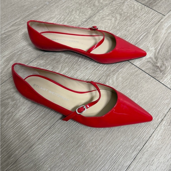 Stuart Weitzman Red Patent Mary Jane Flats Pointed Toe Size 8 - Picture 4 of 7